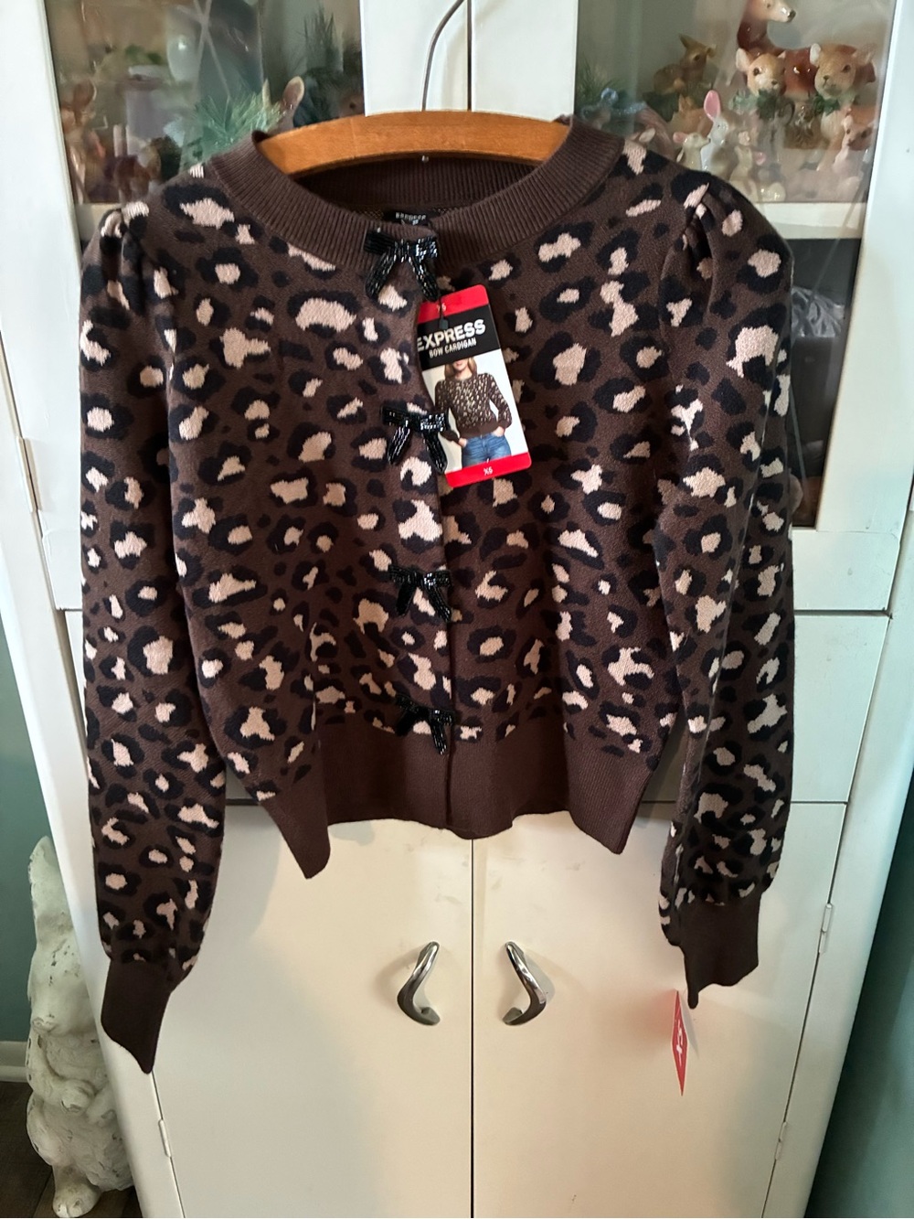 Express Brown and Cream Leopard Print Cardigan sz XS nwt